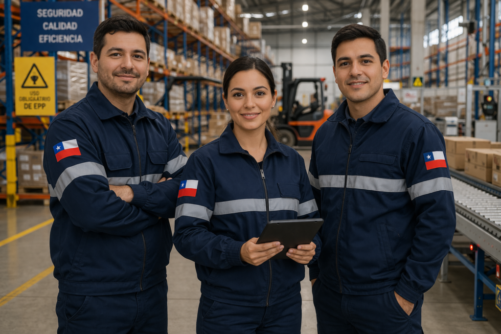 equipo de trabajo en almacén industrial