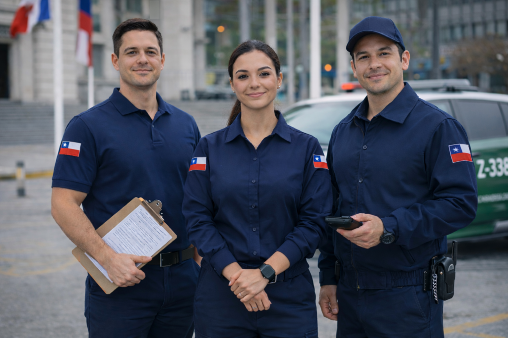 oficiales municipales junto al patrullero